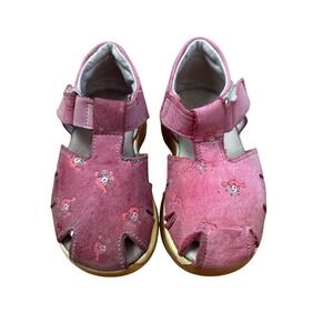 Pippi Longstocking Vintage Sandals Kids Pink Leather Character Print SIZE 24/7